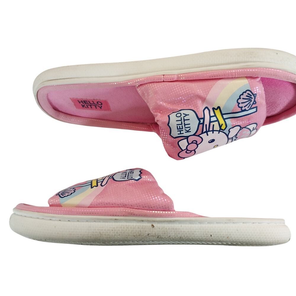 HELLO KITTY! PINK PADDED, KITTY AT THE BEACH GRAPHIC, DOTTED SLIPPERS! SZ L 8-10 - Picture 7 of 10
